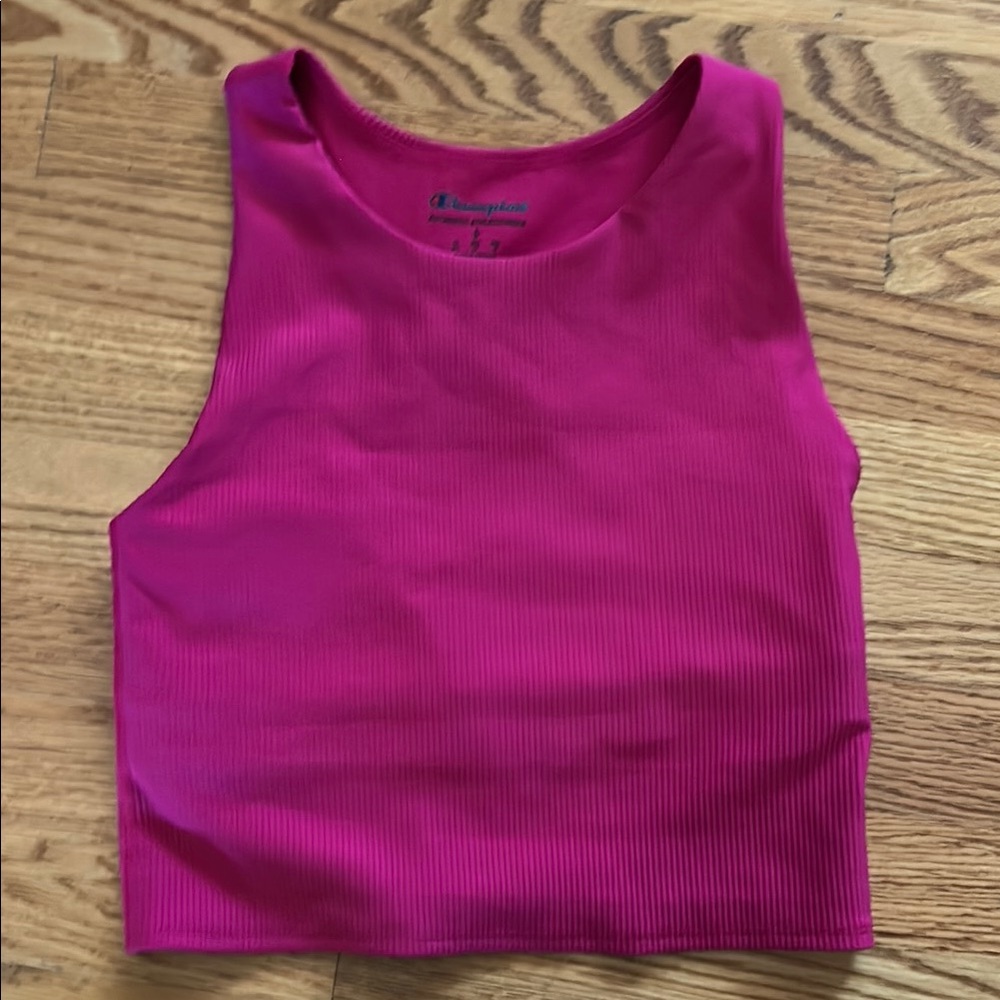 Champion Women's Fuchsia Ribbed athletic Tank Top with built in bra